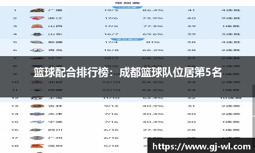 篮球配合排行榜：成都篮球队位居第5名