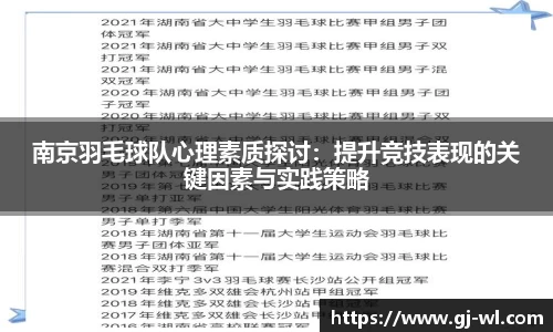 南京羽毛球队心理素质探讨：提升竞技表现的关键因素与实践策略